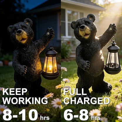 Solar Lantern Garden Statues Decor, 14" Large Outdoor Bear Figurine Lights for Yard Patio Decoration - Unique Christmas Housewarming Gift for Grandma Wowen Mom