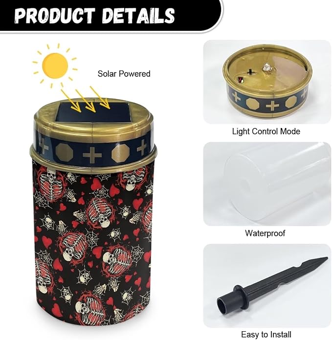 ZOUTAIRONG Skulls Solar Light for Cemetery Grave 4 Pack Solar Garden Lights Grave Decorations for Cemetery Solar Pathway Lights Outdoor Cemetery Solar Lights for Grave Solar Lights