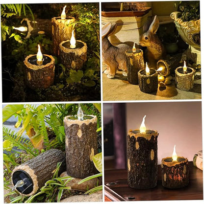 VANZACK Wood Grain Solar Pathway Light Outdoor Garden Decorative Stump Lamp for Landscape