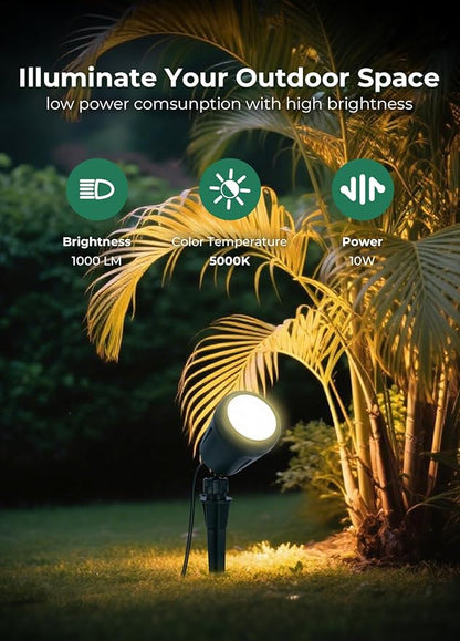 Halloween Spotlights Outdoor, 120V Plug-in Christmas Spot Light, 5000K LED Landscape Lighting with 5 Color Lenses (Red Green Blue Purple Yellow), IP67 Waterproof, 2 Pack