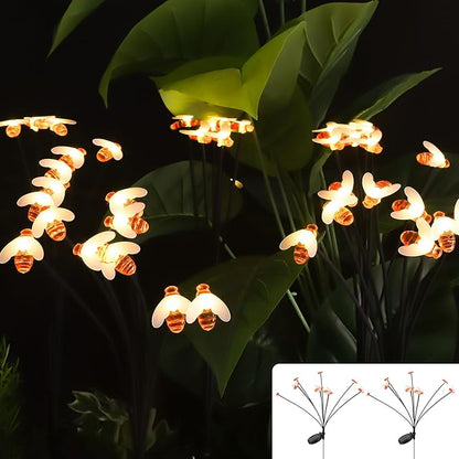 Solar Bee Lights Outdoor Waterproof, 2 Pack Solar Garden Lights with 16 LED and Two Modes,Outdoor Decor for Yard Pathway Landscape Decor with Warm White Light, Garden Decor for Outside