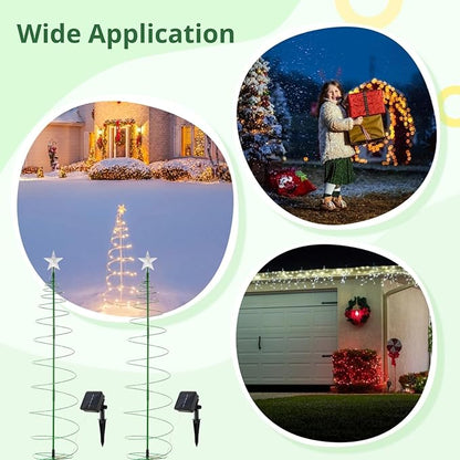 2-Pack Solar Metal Christmas Tree Led Lights, Waterproof Outdoor Solar Pathway Lights For Garden And Patio