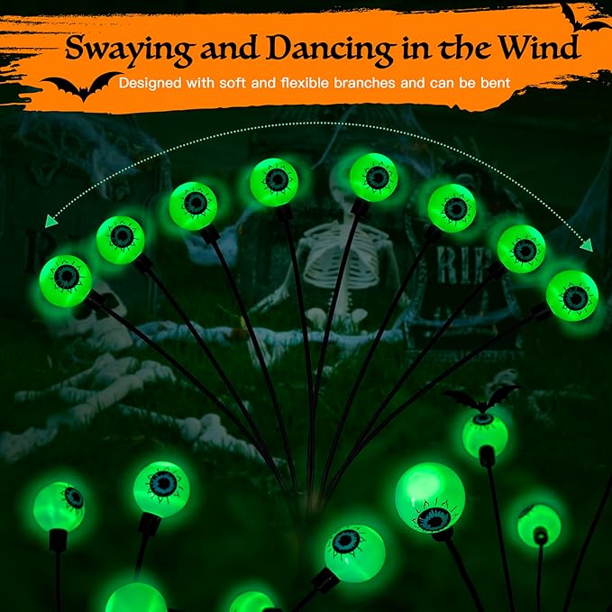 Flumy Halloween Decorations Outdoor, 2 Pack 16LED Solar Eyeball Lights, Scary Decor Lights Waterproof, for Backyard Landscape Lawn Solar Lightning, Garden Pathway Halloween Party Yard Patio