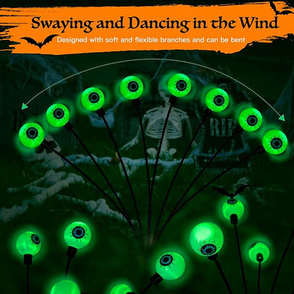 Flumy Halloween Decorations Outdoor, 2 Pack 16LED Solar Eyeball Lights, Scary Decor Lights Waterproof, for Backyard Landscape Lawn Solar Lightning, Garden Pathway Halloween Party Yard Patio
