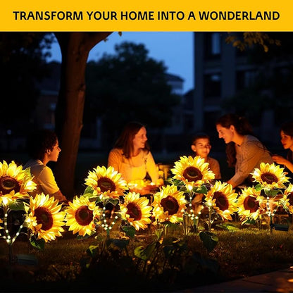 Solar Flowers Outdoor Waterproof Decorative - 3 Pack Solar Garden Lights with 9 Sunflower Lights, Solar Lights Garden Decor, Outdoor Solar Lights for Yard Decorations