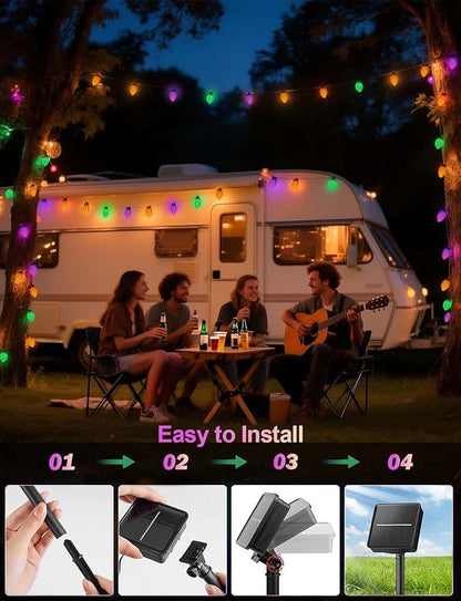 Mardi Gras String Lights C7 50L Halloween Solar Lights Outdoor Yellow Green Purple Light Outdoor Lighting with 8 Modes for Mardi Gras Party Patio Garden Tree Yard