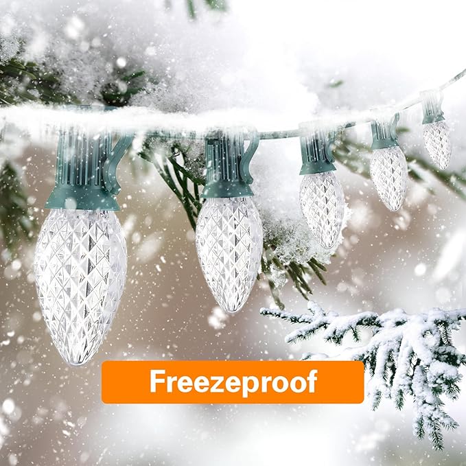 25FT C7 Christmas Lights Outdoor, Bright SMD LED String Lights with 25 7000K Cool White Bulbs for Roof, Fence | Lumora