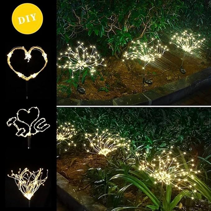 XIHAMA Solar Garden Lights 2 Pack Firework Lights Outdoor Waterproof, 200 LEDs with 8 Lighting Modes for Yard Pathway Patio Party Wedding Decorative (Warm White)