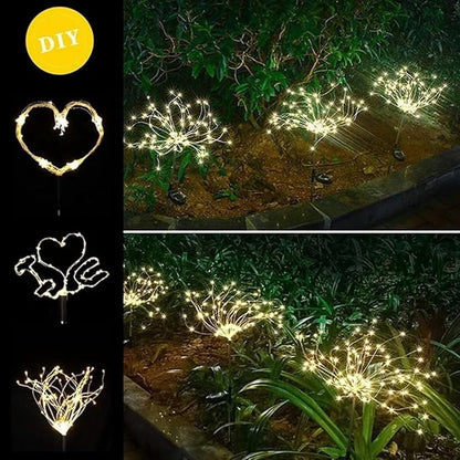 XIHAMA Solar Garden Lights 2 Pack Firework Lights Outdoor Waterproof, 200 LEDs with 8 Lighting Modes for Yard Pathway Patio Party Wedding Decorative (Warm White)