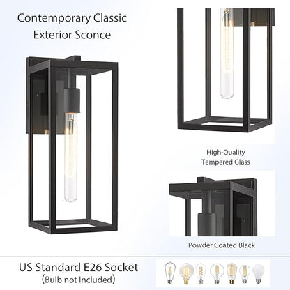 Bestshared Outdoor Wall Lantern, Anti-Rust Exterior Wall Sconce Light Fixtures, Front Door Mount Light, Outdoor Lighting Fixture, Black Wall Lamp with Clear Glass (Black, 2 Pack)