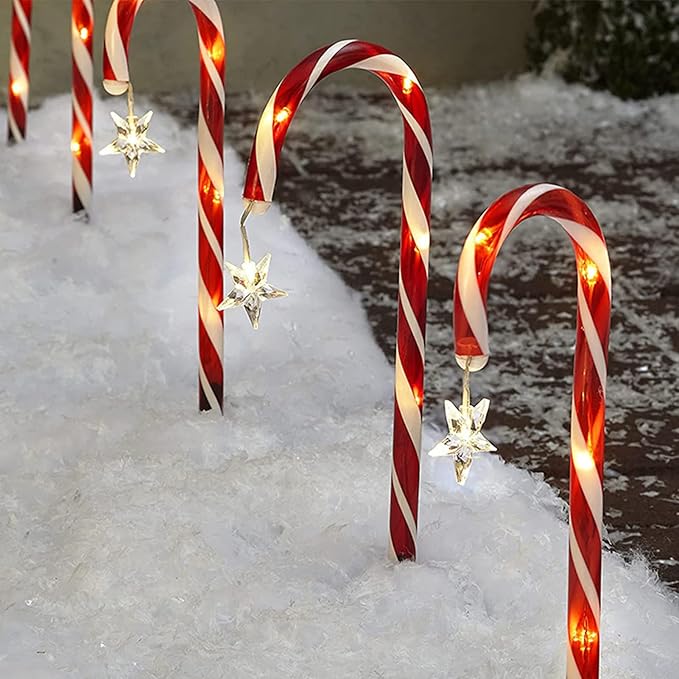 8PCS Solar Candy Cane Lights, Waterproof Solar Pathway Lights with Star, Outdoor Garden Stake Christmas Decorations for Lawn Yard Patio