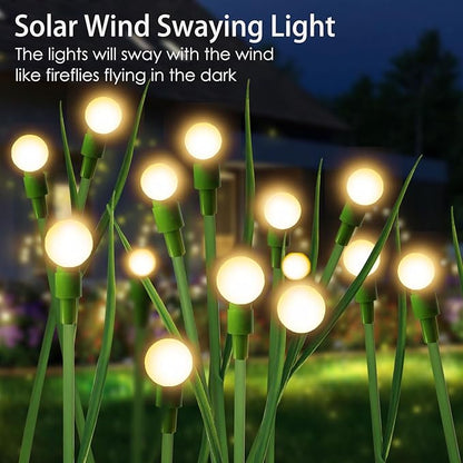 Firefly Lights Solar Outdoor Green Stem Twinkle,Swaying Garden Lights with Leaves,Landscape Path Light,Weatherproof Flickering Bubble Path Décor for Yard Patio Pathway Decoration Warm White(2 Pack)