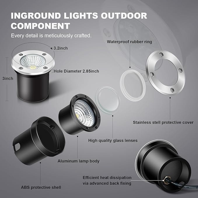 8Pack RGB Low Voltage Landscape Lighting 3W LED 12V Outdoor Inground Lights Waterproof Well Lights with Connectors | Lumora