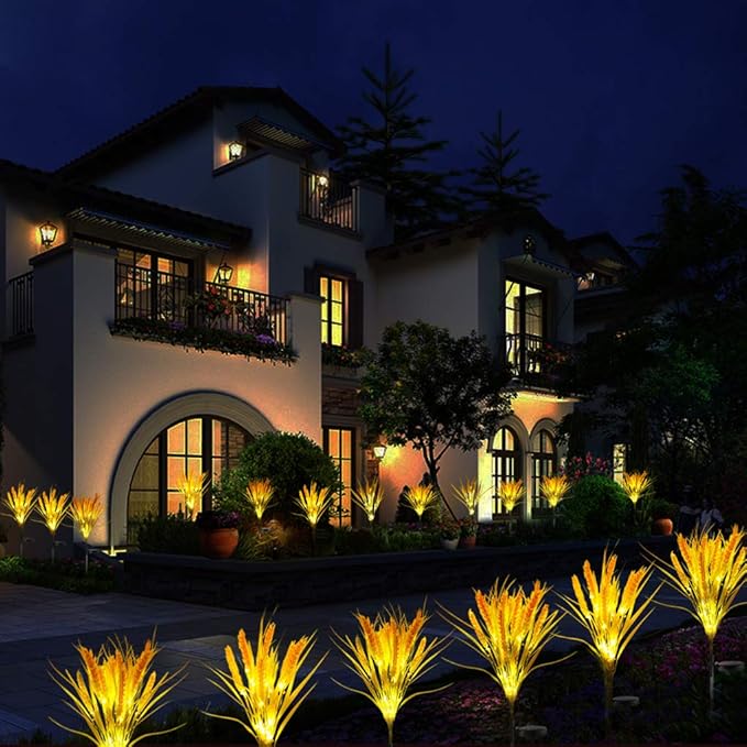 Idefair Solar Flowers Lights Outdoor, 2 Pack Solar Garden Stake Light Wheat Ear LED Waterproof for Outside Yard Pathway Lawn and Wedding