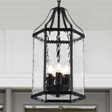 10" Modern 5-Light Exterior Black Lantern Pendant Light Fixture with Clear Rippled Glass Mini Industrial Hanging | Lumora