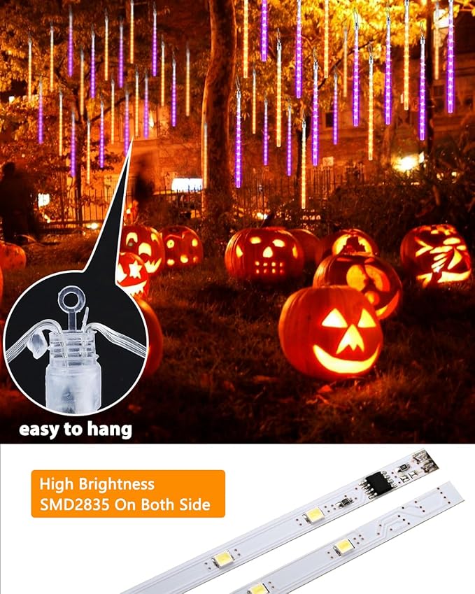 Flacchi Halloween Lights Outdoor 20 Tubes 480 LED Raindrop Meteor Shower Icicle Lights with Timer Function | Lumora