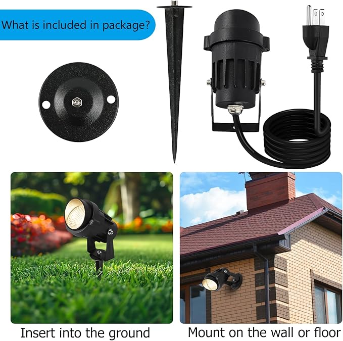 Outdoor Landscape Lights 7W 700LM,110V 120V LED Spot Lights,Waterproof Landscape Spotlights,3CCT Selectable US-3 Plug in Tree Uplights,Mount Wall Lamp Spiked Stand for Yard Pathway,Pack of 8