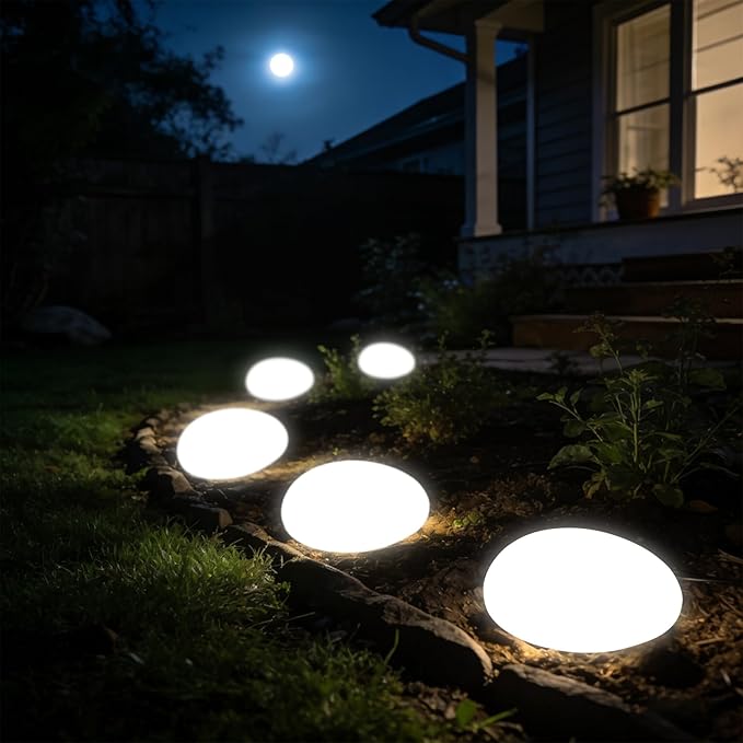 Solar Powered Outdoor Lights - Waterproof Garden Path Lighting, Pebble Shape Landscape Lights for Yard, Lawn | Lumora
