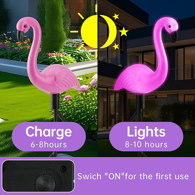 Solar Flamingo Lights 3 Pcs Set, Waterproof Solar Garden Lights Outdoor Decoration, Pink Flamingo Garden Decoration | Lumora