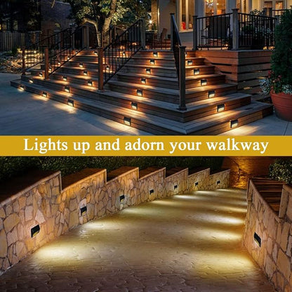 8 Pack Solar Deck Lights Outdoor Waterproof, 6 LED Solar Step Lights, Warm White Auto On/Off Solar Powered Lights for Stairs, Fence, Yard, Patio, Walkway & Garden