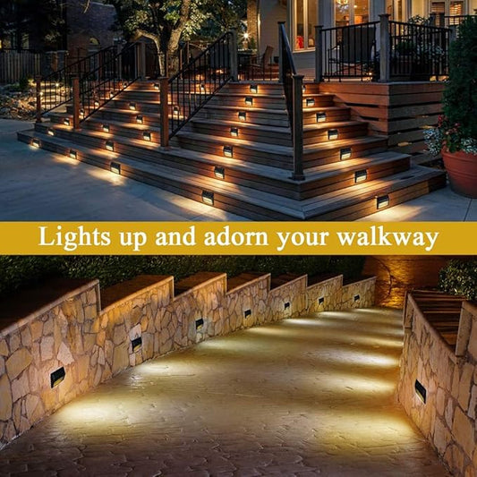 8 Pack Solar Deck Lights Outdoor Waterproof, 6 LED Solar Step Lights, Warm White Auto On/Off Solar Powered Lights for Stairs, Fence, Yard, Patio, Walkway & Garden