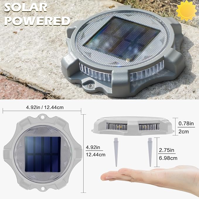 SIEDiNLAR Solar Deck Lights Outdoor 2 Modes LED Dock Driveway Markers Light Waterproof for Step Ground Walkway Stair Pathway Yard Garden Road 8 Pack (Cool White/Warm White)