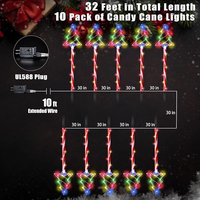 Christmas Pathway Lights Outdoor Decorations 27inch with Stake, 6/18H Timer 8 Modes LED Candy Cane Pathway Lights Outdoor, 32 FT Colorful Xmas Decorations for Walkway Yard Decor 10 Pack
