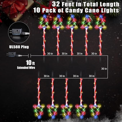 Christmas Pathway Lights Outdoor Decorations 27inch with Stake, 6/18H Timer 8 Modes LED Candy Cane Pathway Lights Outdoor, 32 FT Colorful Xmas Decorations for Walkway Yard Decor 10 Pack