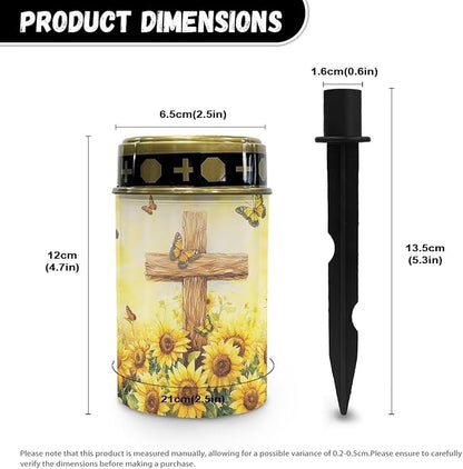 Cross Sunflower Print Solar Outdoor Lights Printed Garden Decor Solar Lights Cemetery Decorations for Grave Grave Decorations