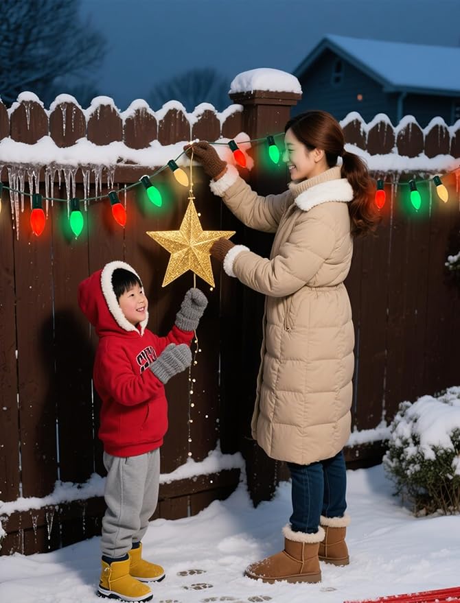50Ft C9 LED Christmas Lights Outdoor, Vintage Christmas String Light Plug in with 52 Shatterproof C9 Red White | Lumora