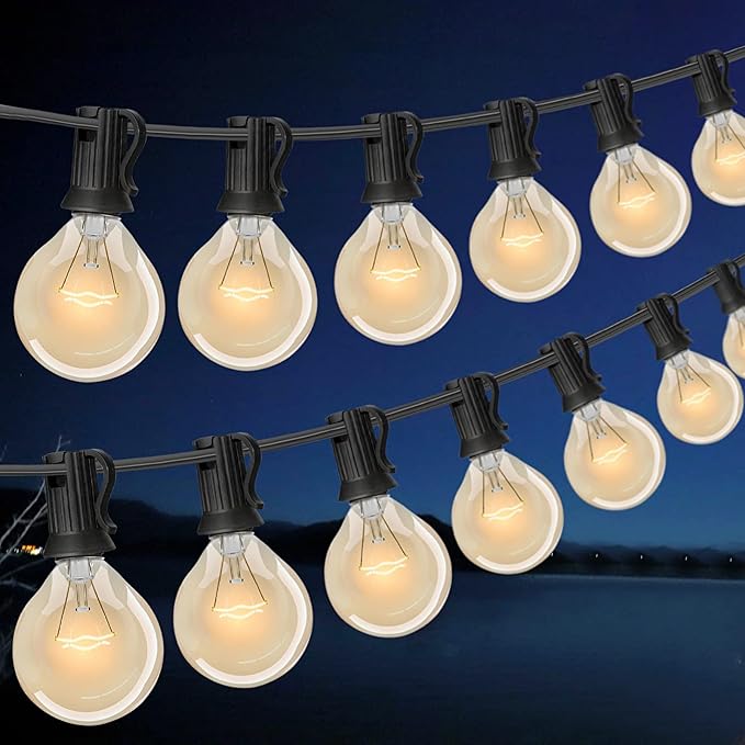 100FT G40 Outdoor String Lights with 100 Glass Edison Bulbs (4 Spare), 4W E12 Base Warm Yellow Globe Patio Lights | Lumora