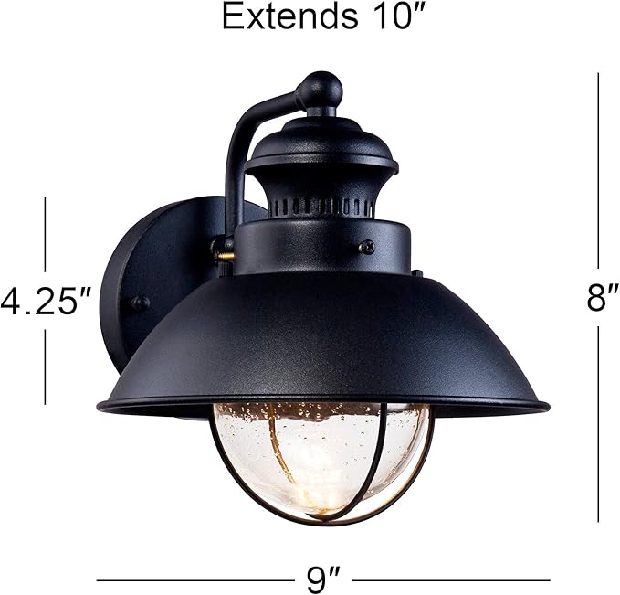 John Timberland Fordham Farmhouse Rustic Industrial Outdoor Wall Light Fixture LED Black Metal 8" Seedy Glass | Lumora