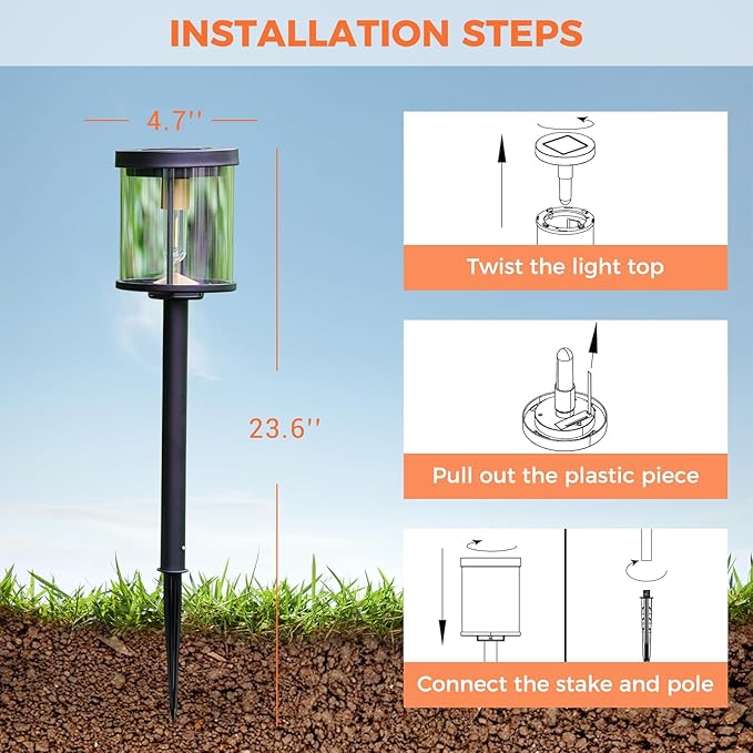 Solar Yard 4-Pack Solar Pathway Lights Outdoor, Garden Path Lights Outside Waterproof, Solar Powered Landscape Light for Pathway, Porch, Walkway, Driveway