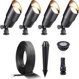 Gardenreet Black Brass Landscape Lighting Kit (4-Pack LED Spotlights) with 100 Feet Cable and 20Pack Wire | Lumora