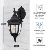 Designers Fountain Waterbury Outdoor Light Fixture, 14.25 Inch Exterior Wall Lantern Sconce for Front Door, Patio | Lumora