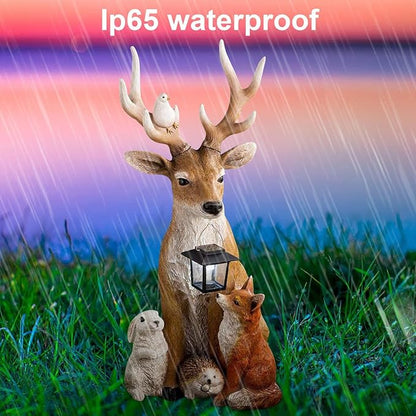 Outdoor Decor Solar Statue Lamps Creative Deer Rabbit Hedgehog Wolf Modeling Sculpture Lights Waterproof Energy Saving Solar Resin Figurine Lamps for Garden Lawn Yard Decoration, 10x8x20cm