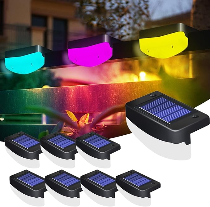 LED Solar Step Lights, 8 Pack Solar Deck Lights Outdoor IP65 Waterproof Pool Side Lighting Decor for Stairs Fence Yard Driveway Pathway Yard Backyard, RGB Color Changing