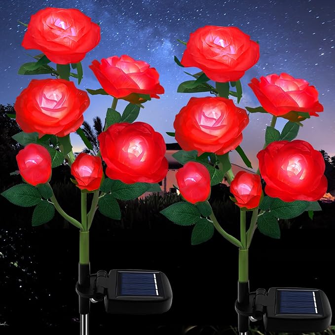 TYNLED Outdoor Solar Garden Stake Lights,Upgraded LED Solar Powered Light with 6 Rose Flowers, Waterproof Solar Decorative Lights for Patio Pathway Courtyard Garden Lawn