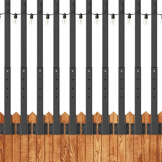 LETIANPAI 2.8Ft String Light Poles 10 Pack,Light Poles for Outside Lights,Outdoor with Fence Brackets Hanging Lights,Metal Stand Deck Patio Backyard
