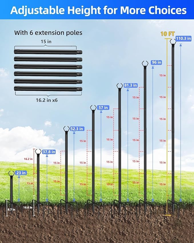 HEMMOTOP String Light Poles for Outside 10FT 2 Pack, Outdoor String Light Poles for Patio Decor Garden Deck | Lumora