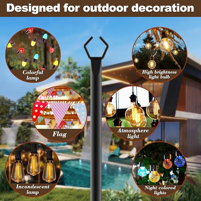 4 Pack 2.8 FT String Light Poles,Metal Lights Poles for Outdoor String Light, Rustproof Heavy Duty for Outside | Lumora