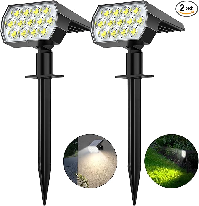 WELALO Solar Spot Lights Outdoor, [2 Pack/65 LED/3 Modes] Solar Landscape Spotlights, Solar Powered Security | Lumora