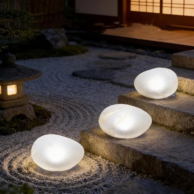 Solar Glass Garden Pebbles, Solar Rock Pathway LED Lights, Pebble Shape Rock Light Outdoor Waterproof Landscape Night Lights, for Garden Path, Stair, Lawn, Patio, Yard Party Decoration (Warm)