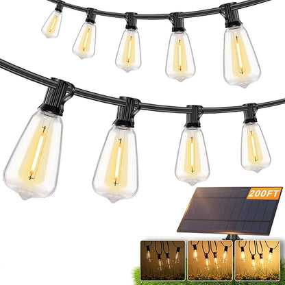 Brightever 200FT Solar String Lights Outdoor Waterproof, Patio Lights Solar Powered with Remote, 72+2 Shatterproof ST38 LED Bulbs, Dimmable&Timable Solar Lights for Outside Wedding Decor