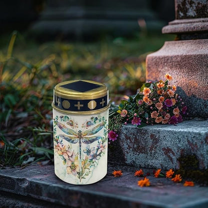 Dragonfly Heart Solar Lights for Cemetery Grave Solar Lights for Cemetery Memorial Stake Solar Lights Waterproof Outdoor Garden Cemetery Decorations