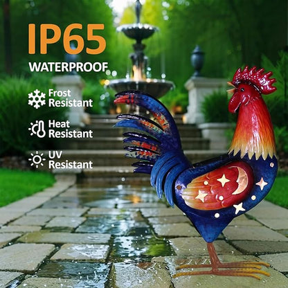 Natelf Solar Rooster Statue, Outdoor Metal Rooster Decor with Solar Light, Hand-Painted Weatherproof Garden Art for Yard, Patio - Unique Gift