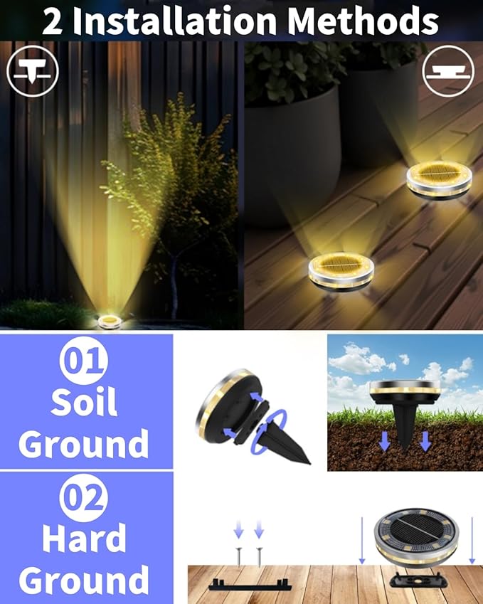Solar Ground Lights Outdoor 26 Pack Waterproof, Upgraded Solor Garden Lights with 4 Side Light, Stainless Steel | Lumora