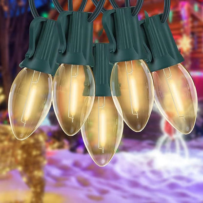 Abeja C7 Clear Christmas Lights, 25Ft C7 Christmas String Lights with 27 Clear LED Bulbs (2 Spare), Hanging Outdoor String Lights for Holiday, Party, Patio, Backyard Decoration