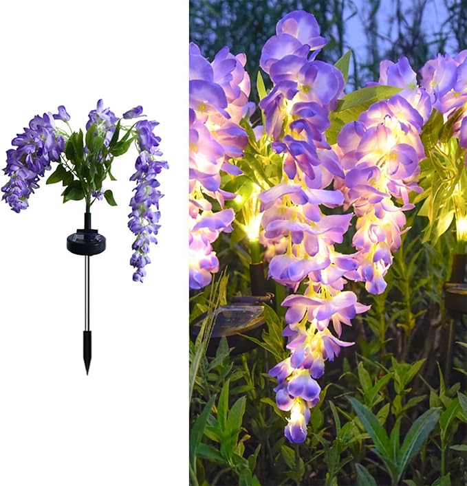 Solar Garden Lights Outdoor Waterproof Decorative Solar Lights Outdoor 1 Pack with Wisteria Flower Garden Decor Yard Patio Lawn, Gifts for Mother's Day Mom Women (Purple)