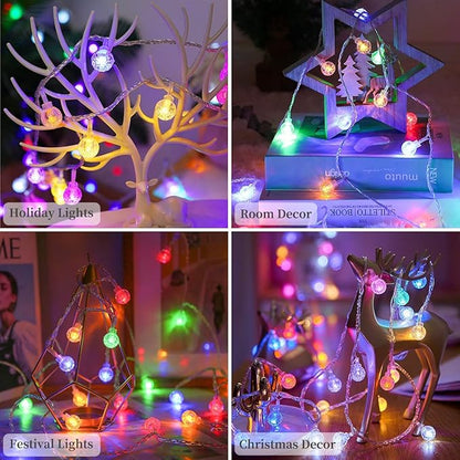 Metaku RGB Globe String Lights Fairy Lights Battery Operated 26ft 60LED String Lights with Remote 16 Colour Changing Garden Lights Waterproof Indoor Outdoor Decorative Lights for Garden Patio Home